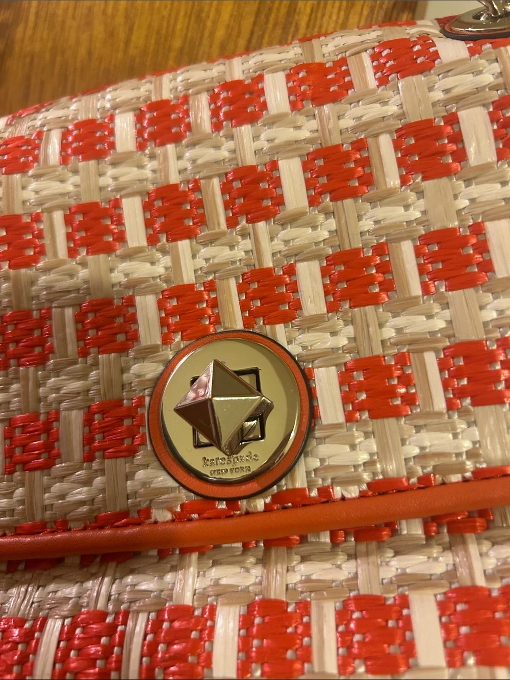 kate spade Orange and Off White Woven Shoulder Bag with Chain Strap